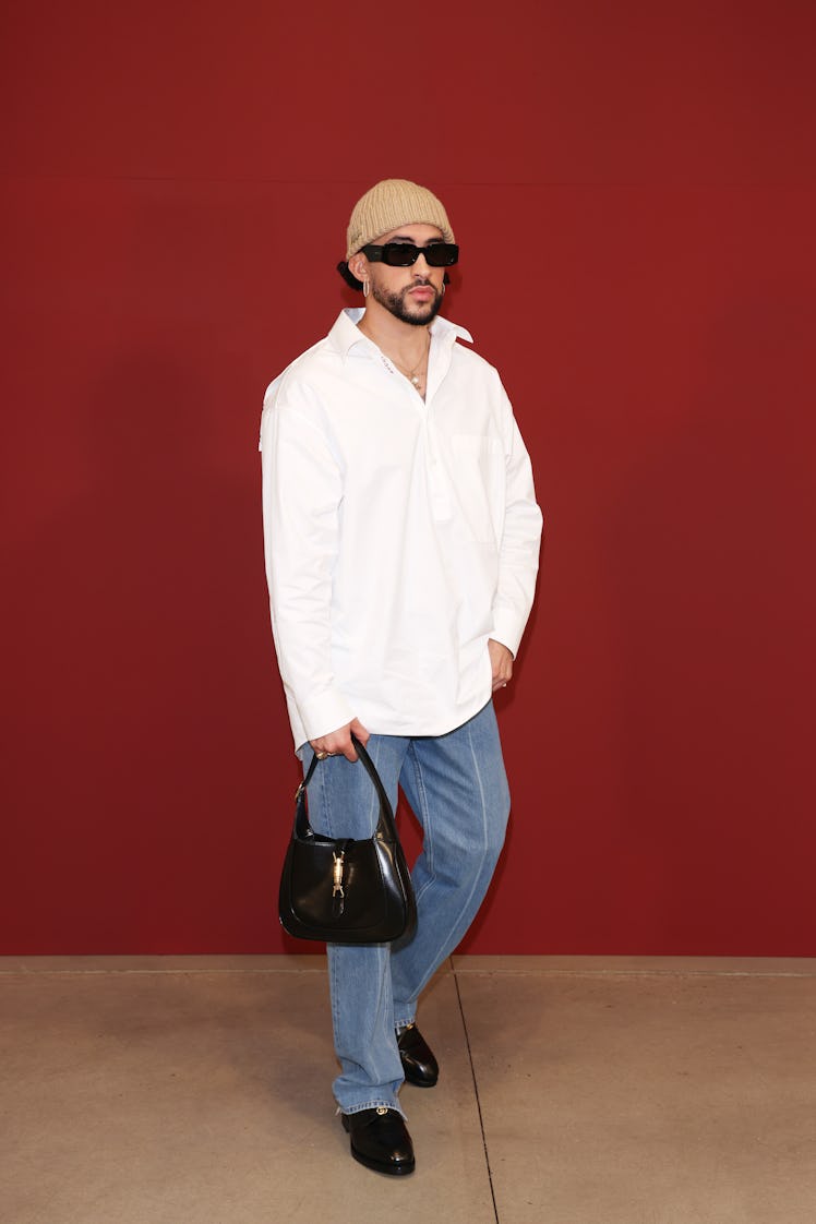 Bad Bunny is seen at Gucci Ancora during Milan Fashion week on September 22, 2023 in Milan, Italy.