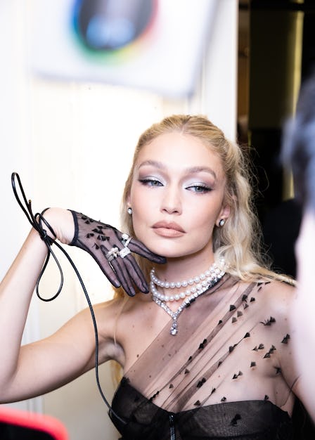 Gigi Hadid at The Mark Hotel before the 2023 Met Gala: Karl Lagerfeld: A Line of Beauty on May 1, 20...