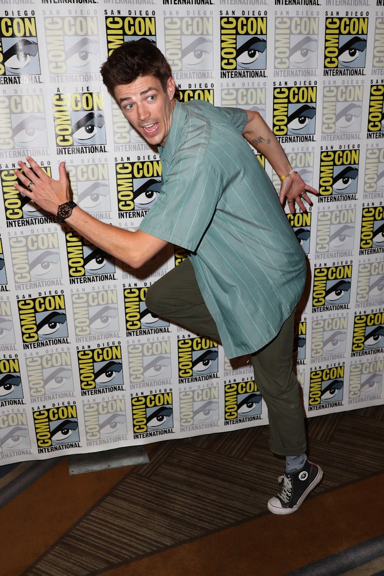 SAN DIEGO, CALIFORNIA - JULY 20: Grant Gustin attends "The Flash" press line during 2019 Comic-Con I...