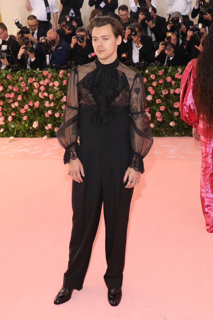 Harry Styles attends the 2019 Met Gala celebrating “Camp: Notes on Fashion” at The Metropolitan Muse…