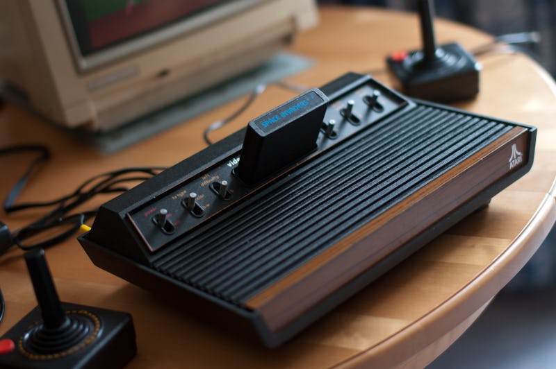 [UNVERIFIED CONTENT] Atari 2600 VCS console, full view, with joysticks and Commodore 1084S monitor p...