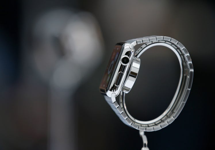CUPERTINO, CA - SEPTEMBER 09:  The new Apple Watch is displayed during an Apple special event at the...
