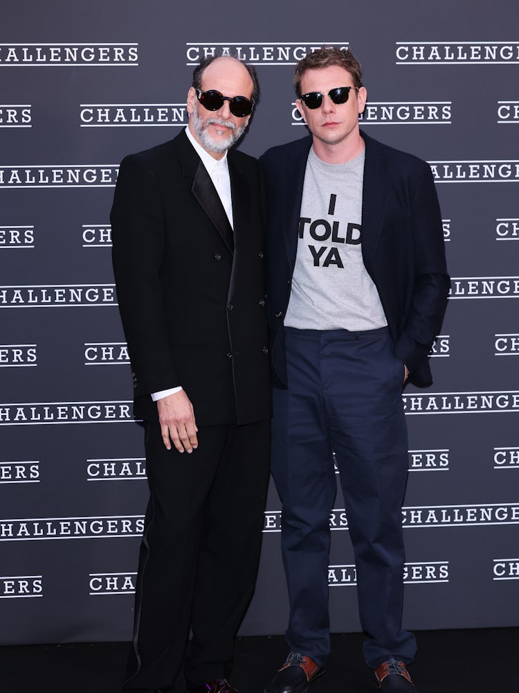 Director Luca Guadagnino and Jonathan Anderson attend the premiere of the movie "Challengers"