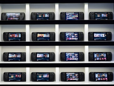 CHIBA, JAPAN - SEPTEMBER 15: Steam Deck handheld gaming consoles are displayed at the Tokyo Game Sho...