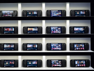 CHIBA, JAPAN - SEPTEMBER 15: Steam Deck handheld gaming consoles are displayed at the Tokyo Game Sho...