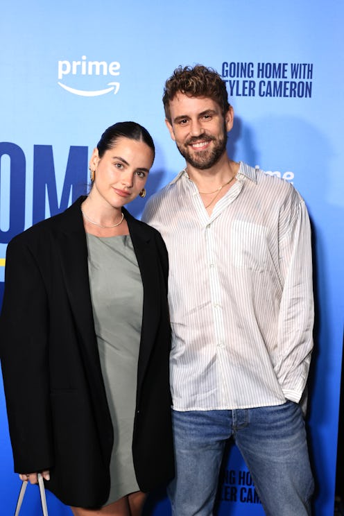 WEST HOLLYWOOD, CALIFORNIA - APRIL 10: (L-R) Natalie Joyand Nick Viall attend Going Home With Tyler ...