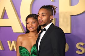 LOS ANGELES, CALIFORNIA - MARCH 16: Halle Bailey and DDG attend the 55th NAACP Image Awards at Shrin...