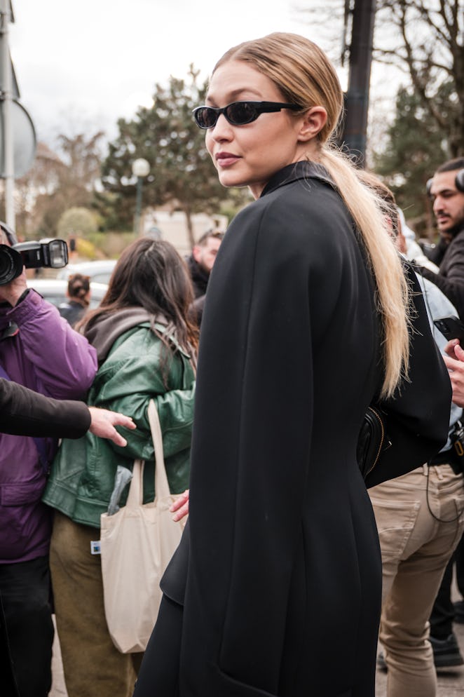 PARIS, FRANCE - MARCH 05: Gigi Hadid is seen during the Miu Miu Womenswear Fall/Winter 2024/25 as pa...