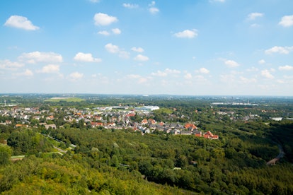 Bottrop, Germany - September, 3rd 2011: Aerial view of north-western Ruhrgebiet from top of Halde in...
