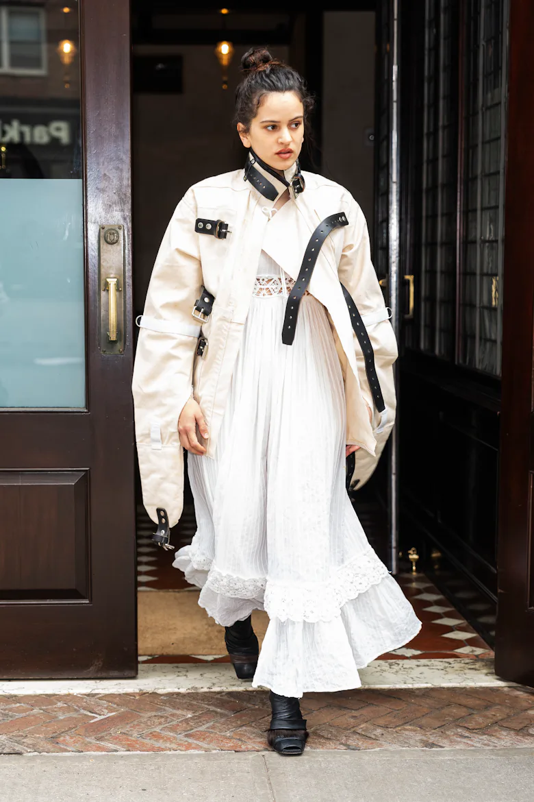 Rosala's Off-Duty Look Mixes Coquettecore With a Literal Straitjacket Rosala's Off-Duty Look Mixes Coquettecore With a Literal Straitjacket
