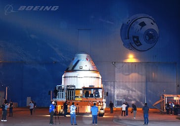 CAPE CANAVERAL, FLORIDA, UNITED STATES - APRIL 16: Boeing's CST-100 Starliner spacecraft rolls out o...