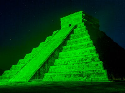 MEXICO - 2007/07/04: View of El Castillo (Temple of Kukulcan), the great Mayan pyramid, at night dur...