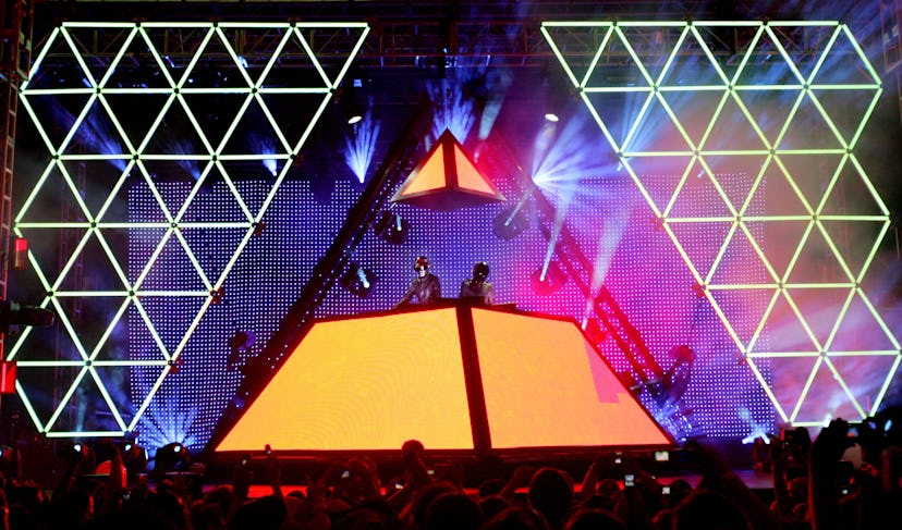 INDIO, CA - APRIL 29:  Daft Punk performs at the Coachella Music Fesival on April 29, 2006 in Indio,...