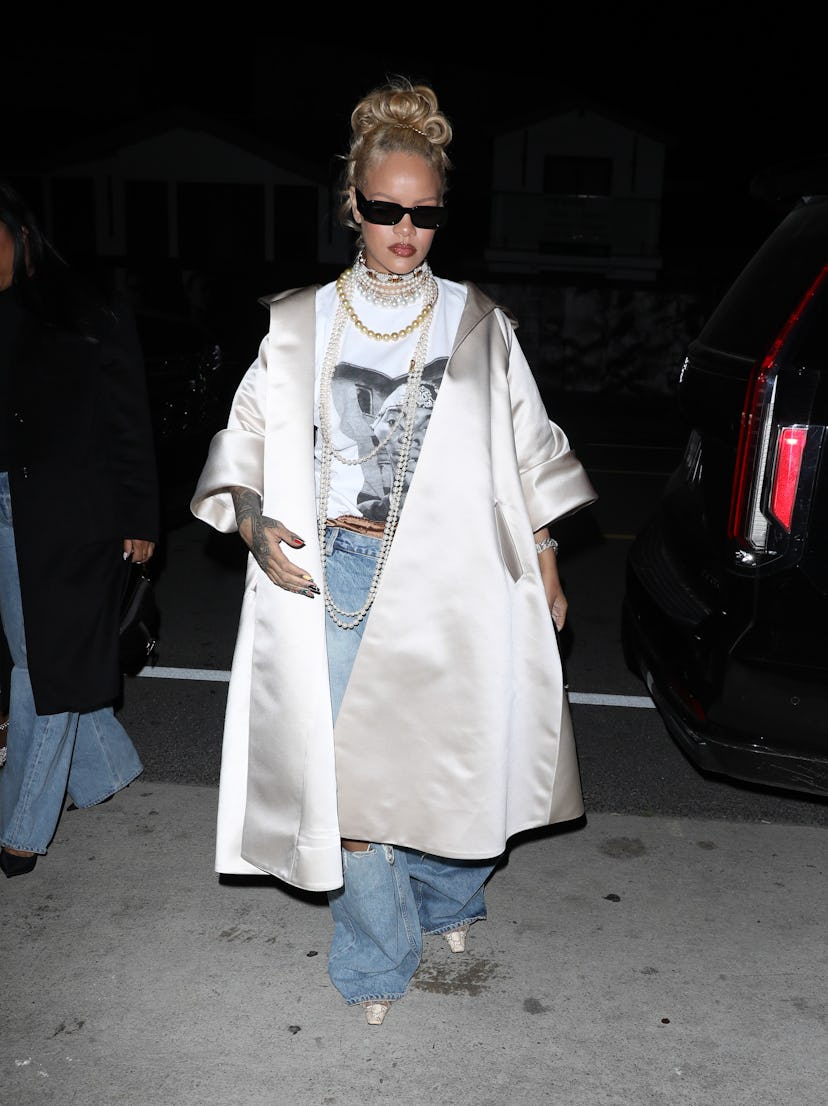 Rihanna is seen at Giorgio Baldi restaurant on April 06, 2024 in Los Angeles, California.