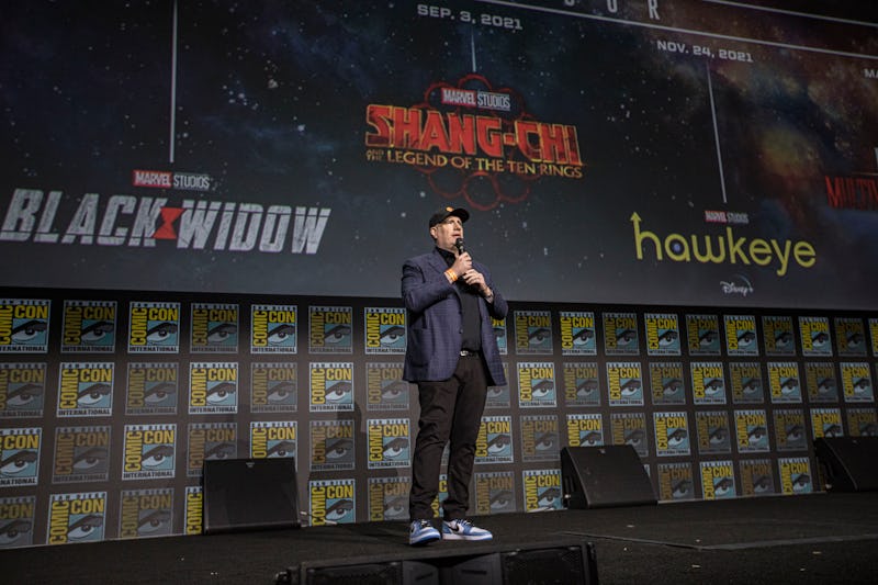SAN DIEGO, CALIFORNIA - JULY 23: Kevin Feige speaks onstage at the Marvel Cinematic Universe Mega-Pa...