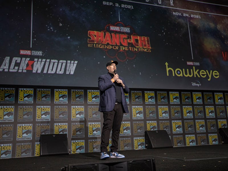 SAN DIEGO, CALIFORNIA - JULY 23: Kevin Feige speaks onstage at the Marvel Cinematic Universe Mega-Pa...