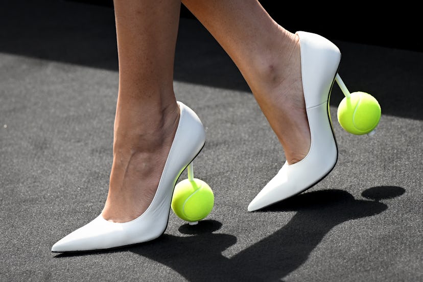 A picture shows the shoes of US actress Zendaya during a photocall for the release of the movie 'Cha...