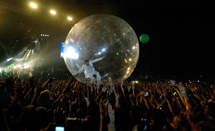 The Flaming Lips Wayne Coyne rides an inflated plastic bubble above the fans at the Coachella Music ...