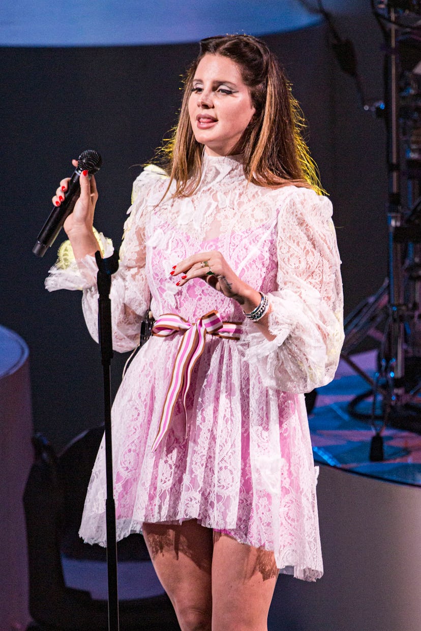 SAN DIEGO, CALIFORNIA - OCTOBER 11: Lana Del Rey performs on stage at Cal Coast Credit Union Open Ai...