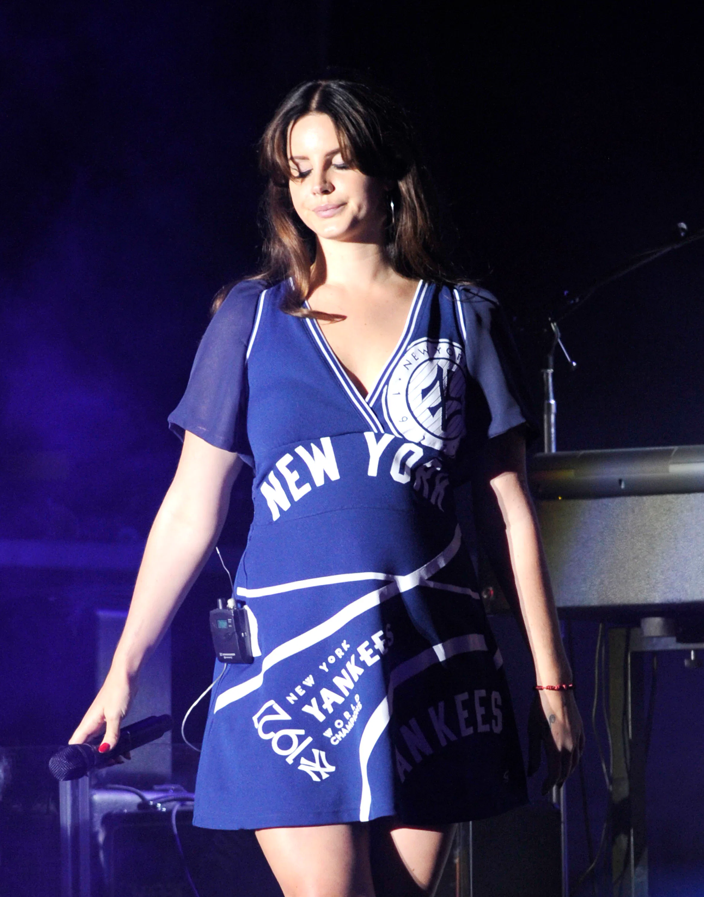 lana del rey blue dress Sparkling jumprope queen revived  Lana del Rey stunning in custom  Gucci (blue dress) and custom @sugar.ferrini (pink dress) for London night  2  and just like that Lana's grand UK/Ireland tour