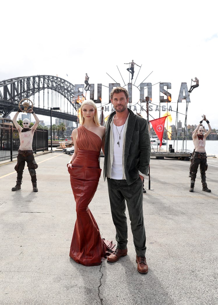 Anya Taylor-Joy and Chris Hemsworth pose during the media call for "Furiosa: A Mad Max Saga" at the ...