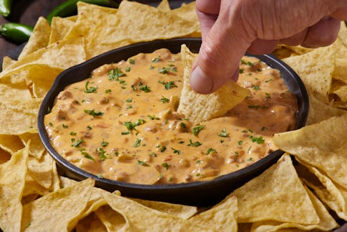 Deluxe Queso dip with Spicy Ground Beef, Jalapeno's and Tortilla Chips