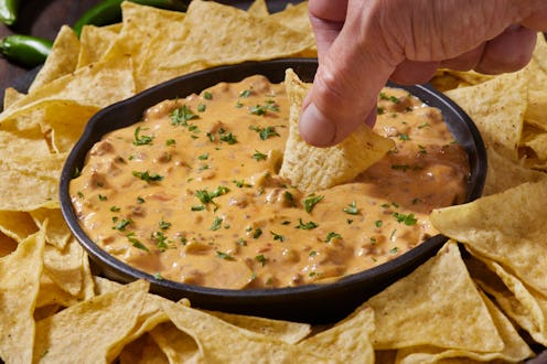 Deluxe Queso dip with Spicy Ground Beef, Jalapeno's and Tortilla Chips