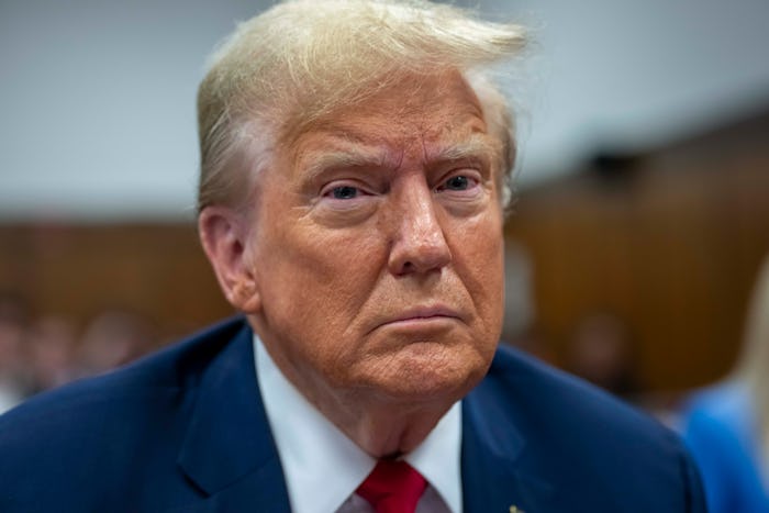 NEW YORK, NEW YORK - APRIL 25: Former U.S. President Donald Trump appears in court during his trial ...