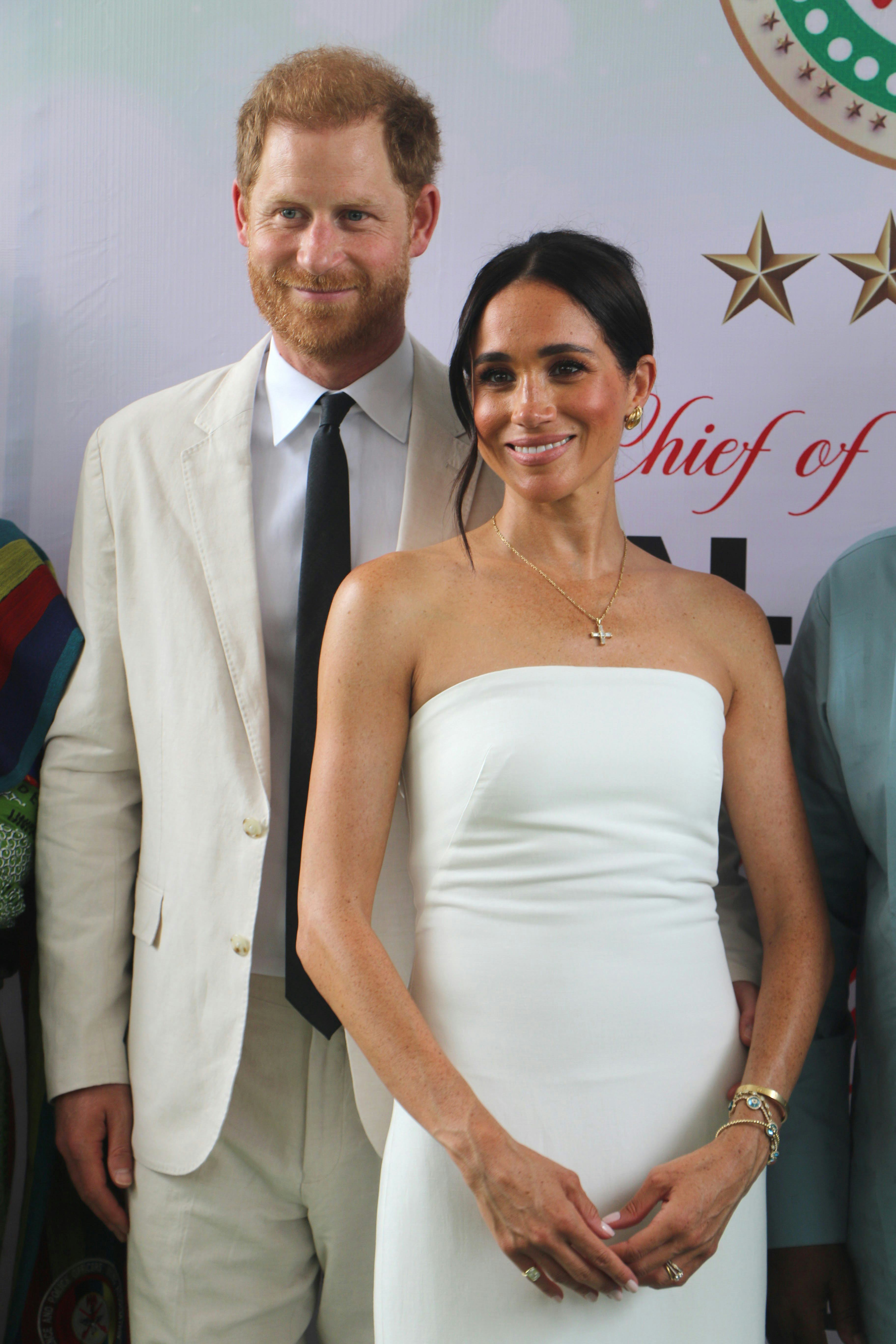 Meghan Markle wore a white column dress while in Nigeria