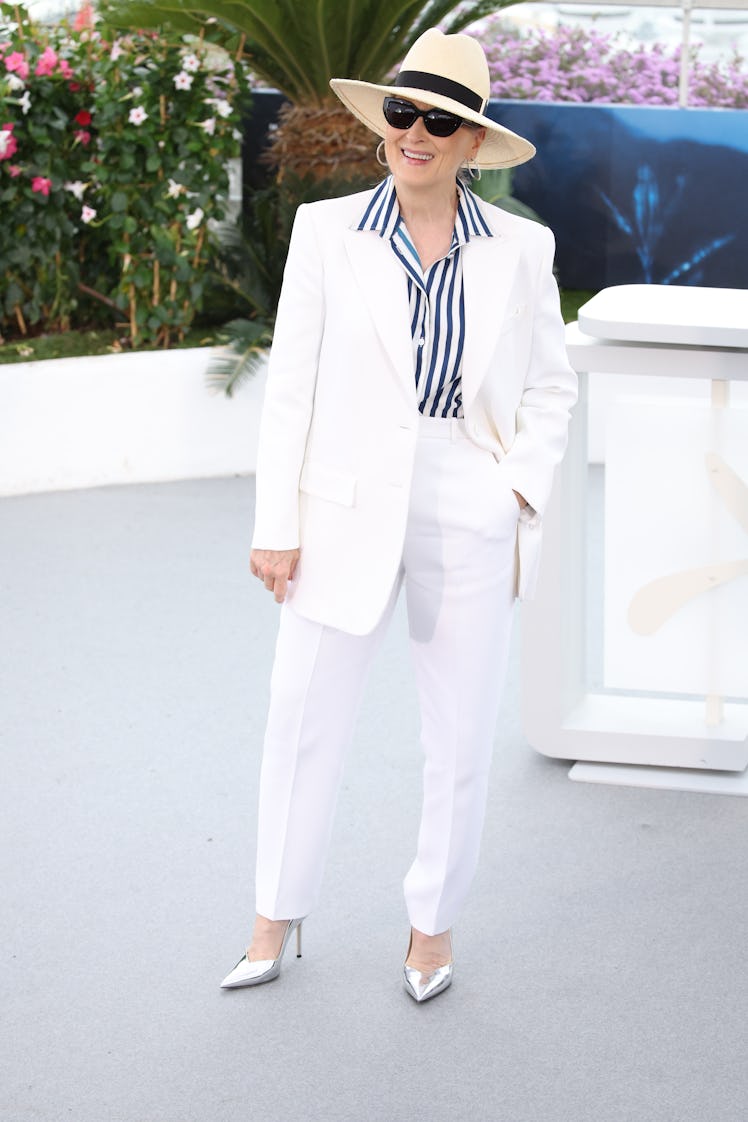 CANNES, FRANCE - MAY 14: Meryl Streep waves during a photocall as she receives an honorary Palme d'O...