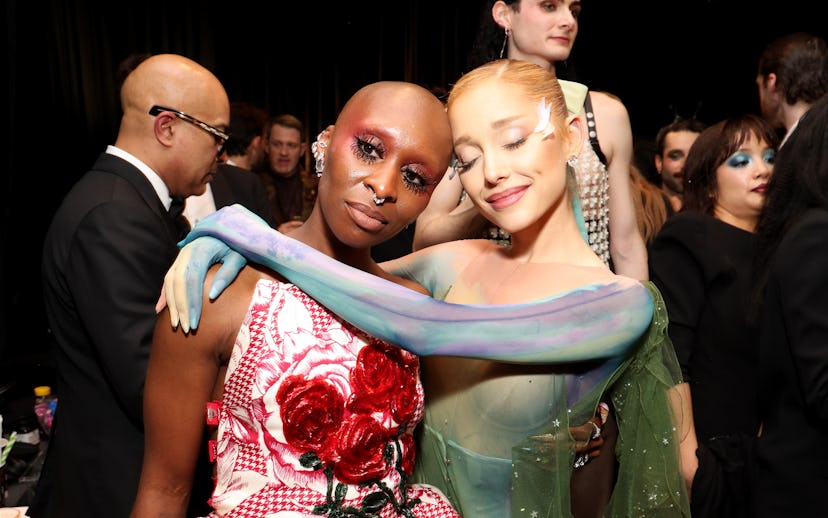 NEW YORK, NEW YORK - MAY 06: Cynthia Erivo and Ariana Grande pose backstage during The 2024 Met Gala...