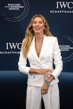 Brazilian model Gisele Bundchen poses during the opening day of the "Watches and Wonders Geneva" lux...