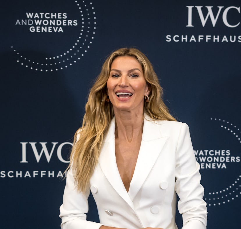 Brazilian model Gisele Bundchen poses during the opening day of the "Watches and Wonders Geneva" lux...