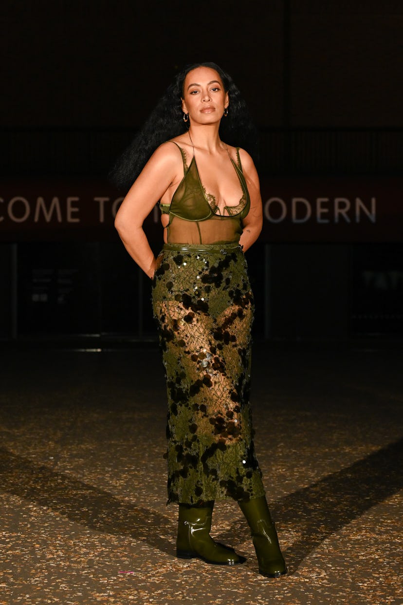 Solange Knowles arrives at the Gucci Cruise 2025 Fashion Show at Tate Modern on May 13, 2024 in Lond...