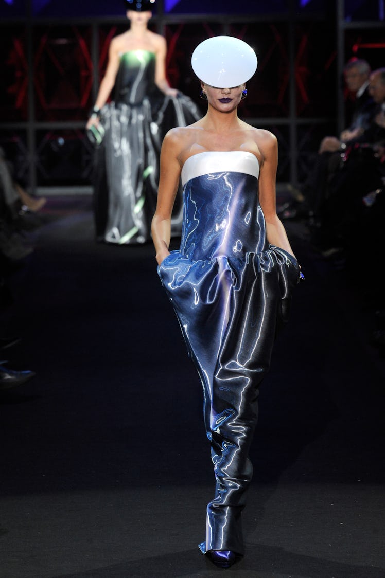 A model on the runway at Giorgio Armani Prive's spring 2011 haute couture show at Espace Vendome.