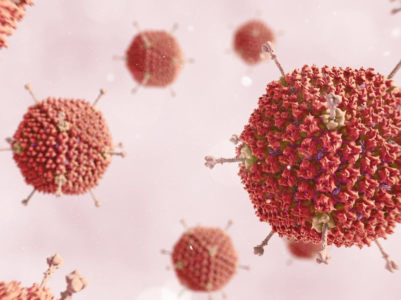 Illustration of adenovirus particles for gene therapy