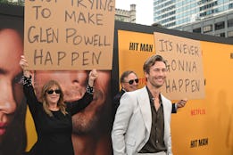 AUSTIN, TEXAS - MAY 15: Glen Powell attends the premiere of Netflix's "Hit Man" and Glen Powell's in...
