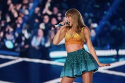 Taylor Swift wears yellow and blue for fans in Sweden during her first Eras Tour performance in Stoc...