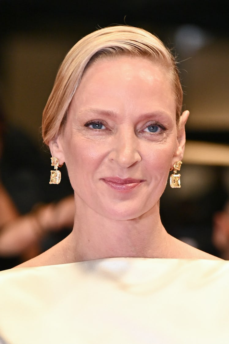 CANNES, FRANCE - MAY 17: Uma Thurman attends the "Oh, Canada" Red Carpet at the 77th annual Cannes F...