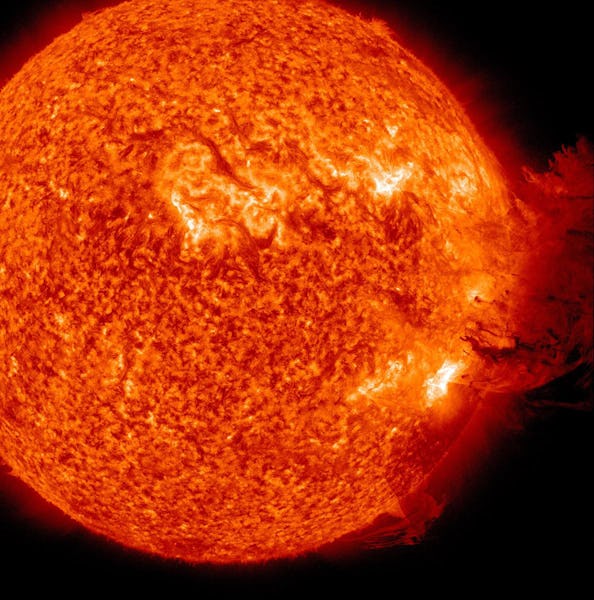 IN SPACE - JUNE 7:  In this handout from NASA/Solar Dynamics Observatory, a solar large flare erupts...