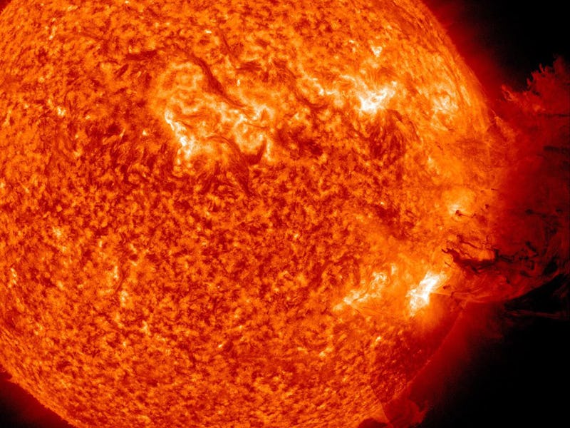 IN SPACE - JUNE 7: In this handout from NASA/Solar Dynamics Observatory, a solar large flare erupts...