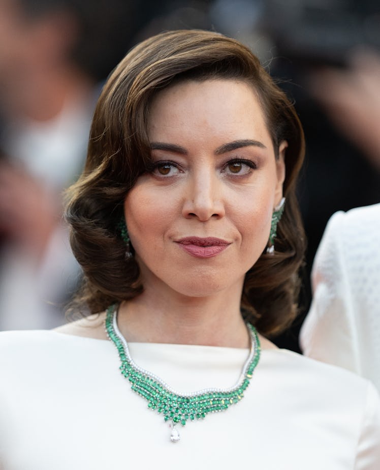 CANNES, FRANCE - MAY 16: Aubrey Plaza attends the "Megalopolis" Red Carpet at the 77th annual Cannes...