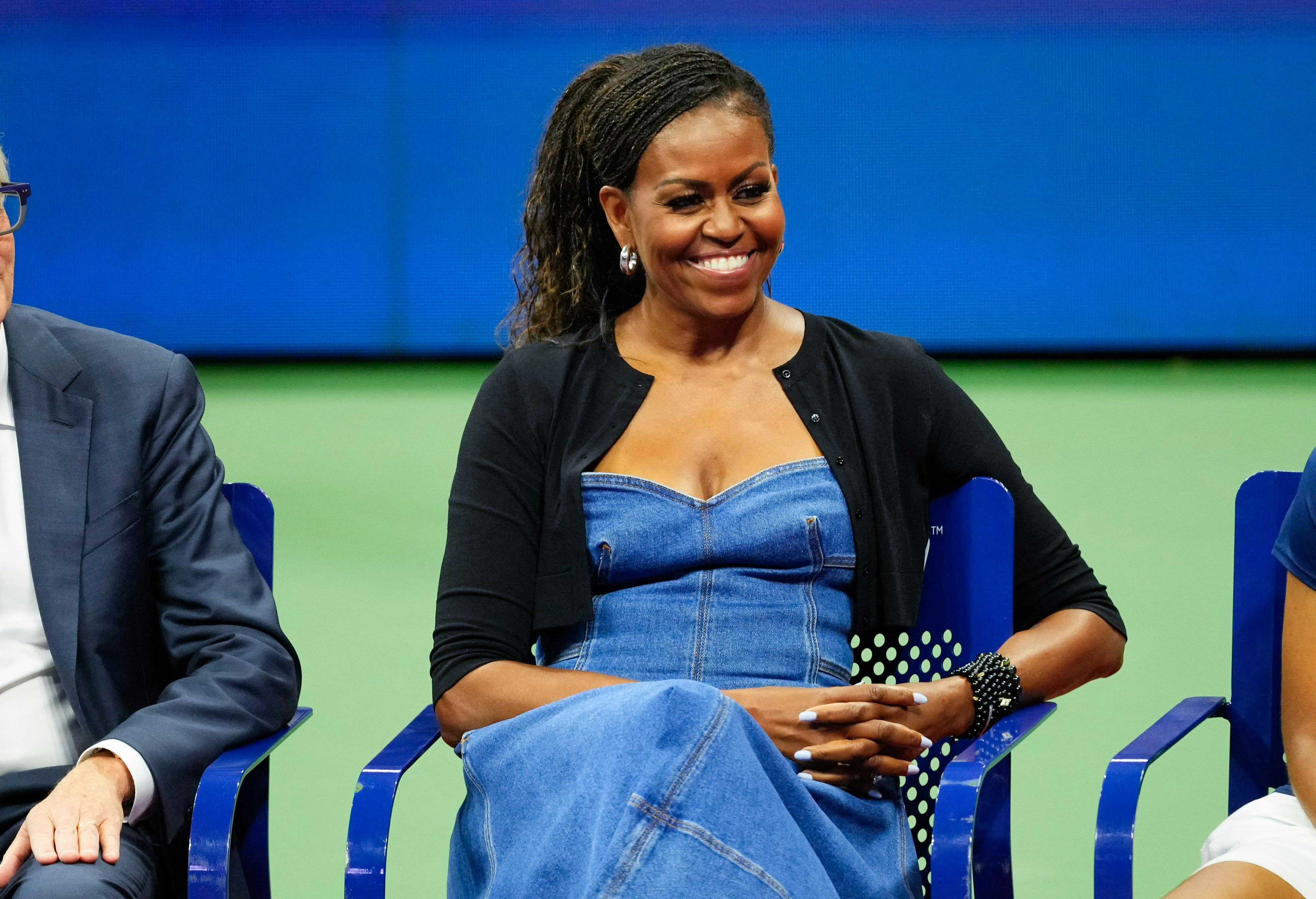 Michelle Obama at the US Open Tennis Tournament on August 28, 2023 in New York City.