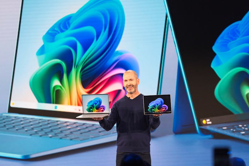 Microsoft Corporate Vice President, Surface Devices Brett Ostrum speaks during the Microsoft May 20 ...