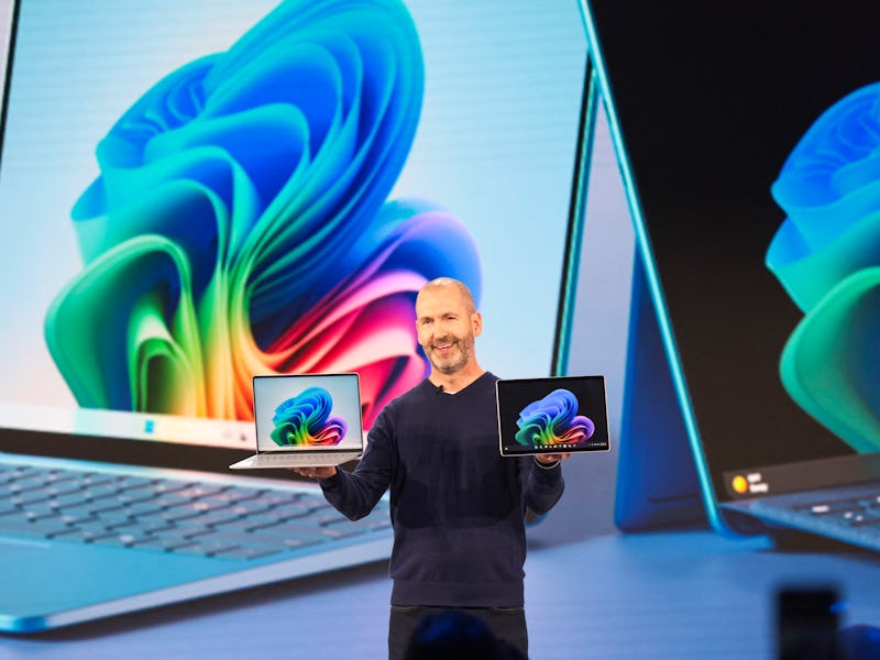 Microsoft Corporate Vice President, Surface Devices Brett Ostrum speaks during the Microsoft May 20 ...