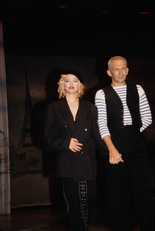 American singer and actress Madonna with French fashion designer Jean-Paul Gaultier at a fashion sho...