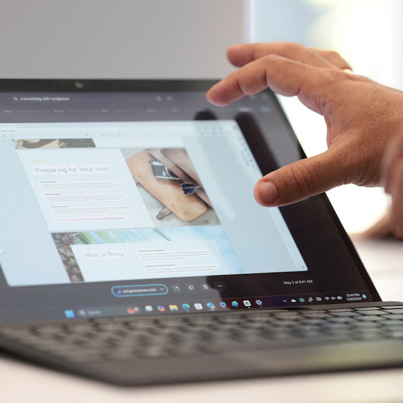 A demonstration of Microsoft's Recall feature on a Surface Pro is pictured following the Microsoft B...