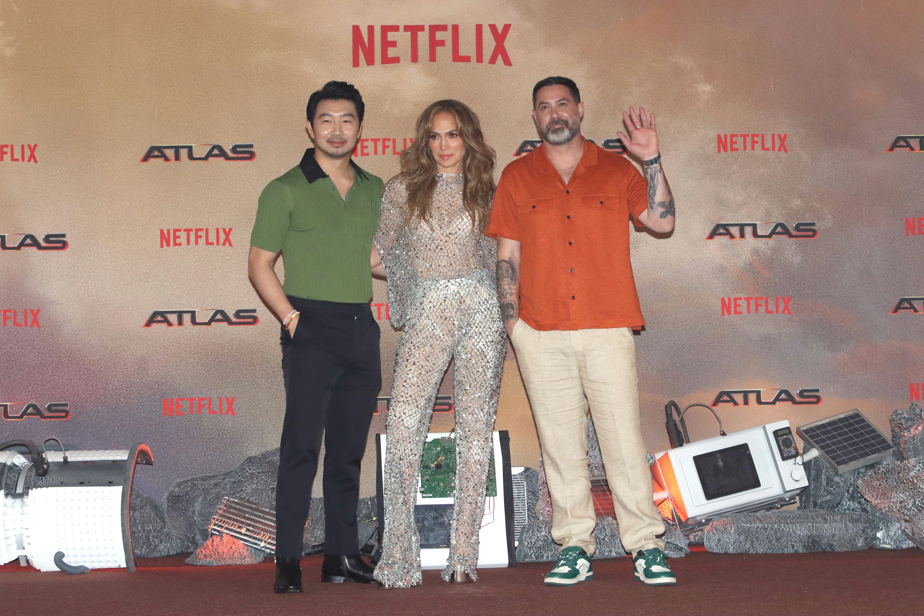 Simu Liu, Jennifer Lopez and Brad Peyton