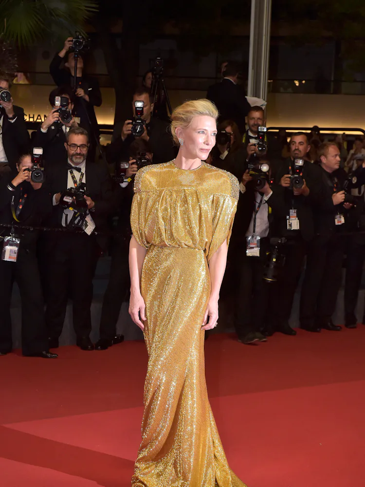 Avustralyalı aktris Cate Blanchett, 2024 Cannes Film Festivali'nde. Söylentiler Kırmızı Halı. Cannes (Fransa),...