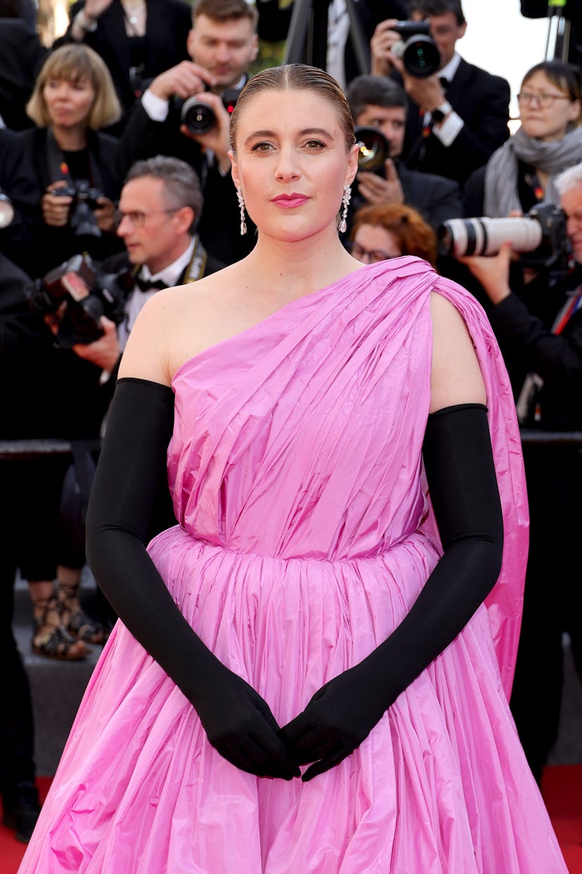 President of the Jury, Greta Gerwig attends the "L'Amour Ouf" (Beating Hearts) Red Carpet at the 77t...